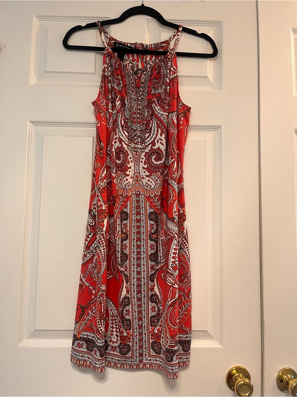 Red Paisley Sleeveless Halter Dress INC PM